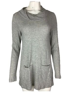Mododoc Sz S Striped Long Sleeve Pocket Front Fall Winter Pull On Top Gray